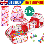 3 in 1 Kids Play Tent Castle Toddler Tunnel Balls Pit Pop Up Cubby Playhouse UK
