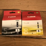 Canon PGI-5BK Ink Cartridge Black Plus 8 Canon Y Cli-8y Genuine Chromalife 100