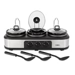 Tower Three Pot Slow Cooker, 4.5L, T16015, Stainless Steel, Black