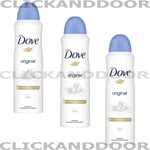 3 X Dove Original Aerosol Anti-Perspirant 0% alcohol 150 ml