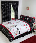 DOUBLE BED DUVET COVER SET BETTY BOOP SUPERSTAR BLACK WHITE RED LIPS HEARTS