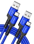 JSAUX Câble USB C (1+2M Lot de 2) 3,1A Durable Chargeur USB C Cable USB Type C Charge Rapide Nylon Tressé Compatible avec Samsung A13 A53 A52 S9 S8 S10 S22 S21 S20, Xiaomi Redmi Note 11 10 -Bleu