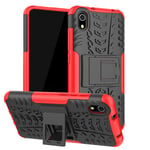 HAOTIAN Case for Xiaomi Redmi 9AT / Redmi 9A Case, Rugged TPU/PC Double Layer Hybrid Armor Cover, Anti-Scratch PC Back Panel + Shockproof TPU Inner Protective + Foldable Holder. Red