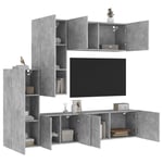 Tv-møbel til væg 5 dele konstrueret træ betongrå