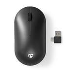 Nedis trådløs lydløs mus med USB-C /USB-A-mottaker - Svart