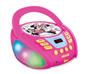 Lexibook RCD109MN Disney Minnie-Bluetooth CD Player for Kids – Portable, Multicoloured Light Effects, Microphone, Aux-in Jack, AC or Battery-Operated