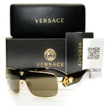 Authentic VERSACE Sunglasses Brown Mens Unisex Square Gold Medusa 2207-Q 1002/3