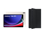 Samsung Galaxy Tab S9+ 12.4" 5G Tablet (256 GB, Beige) & Galaxy Tab S9+ Slim Book Cover Keyboard Case Bundle, Cream,Gold,White