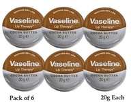 6 X Vaseline Lip Therapy Cocoa Butter Tin 20g (Pack Of 6)