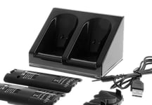 Wii Dock + 2x batteri for Nintendo Wii/Wii U-kontroller, svart