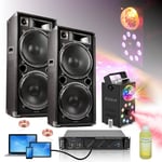 Pack Sono Enceintes 2 x 1000W IBIZA SOUND - Ampli 2x800W - Machine Fumée LED FOGGY-ASTRO - Liquide 1L - Dj Salle des fêtes