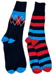 English Laundry Men Stripe Socks Black Red & Blue 2 pack Shoe Size 6.5-12