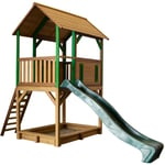 Pumba Maison Enfant avec Bac à Sable & Toboggan vert Aire de Jeux pour l'extérieur en marron & vert Maisonnette / Cabane de Jeu en Bois fsc - Marron