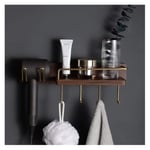 JJH Luxury Hair Dryer Holder with Wooden Shelf Brass Hooks, Practical Hairdryer Air Blower Rack for Home Bathroom, 40 x 8 cm