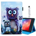 Billionn Smart Case for Amazon Kindle Fire HD 10 (7th Gen/ 9th Gen, 2017/2019 Release) Slim Soft TPU Inner Stand Auto Wake/Sleep, Owl Mum and Baby