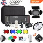 UK Godox 2.4G TTL HSS 1/8000s AD200pro Flash+ad-s2+ad-s11+ad-s7+DB-07+X1 Trigger