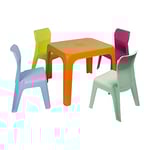 resol grupo Jan Set Enfant intérieur, extérieur, Jardin, Plastique, Table Orange + 4 chaises Fuchsia/aquamint/Lime/Bleu, 4 sillas y 1 mesa