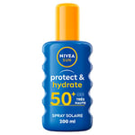 NIVEA SUN Spray solaire Protect & Hydrate FPS 50+ (1x200 ml), protection solaire immédiate pour peaux normales, écran solaire hydratant et résistant à l’eau
