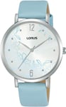 BRAND NEW LADIES LORUS WATCH SILVER DIAL BLUE FLOWER DETAIL BLUE LEATHER STRAP