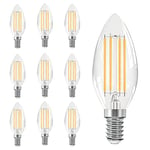 LEDYA E14 LED Candle Light Bulb, LED Bulbs Small Screw Warm White 2700K, 4W SES E14 Bulb 35W Equivalent, 400lm, 360 Deg Beam Angle, C35 Vintage Filament Lightbulbs for Chandelier Fittings, Pack of 10