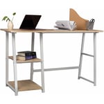 Woltu - Table de bureau en acier et bois.Bureau d'ordinateur avec 2 étagères.Table de travail. 120x50x73 cm.Chêne clair+Blanc