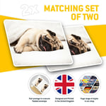 2 x Rectangle Stickers 7.5 cm - Funny Sleepy Pug Dog in Bed Cool Gift #16792