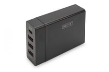 4-Port USB Charger, 72W, 1xUSB-C (Power Delivery), 5,9,15,20V/3A, 3x USB-A 5V/2.4A, black