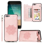ZCDAYE Wallet Case for iPhone 7 Plus/iPhone 8 Plus,Embossed Mandala Flip Folio PU Leather Cover with Kickstand Card Slots Magnetic Clasp Folding Case for iPhone 7 Plus/iPhone 8 Plus-Rose Gold