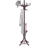 COSTWAY Fristående klädhängare i massivt trä - 12 krokar - Paraplyhållare för förvaring - 51 x 51 x 184 cm - för kappor Hattar - Brun Brun
