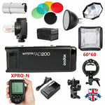 UK Godox 2.4 TTL HSS AD200 Flash+AD-S11+AD-S7+60*60CM Softbox+Xpro-n for Nikon