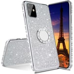 IMEIKONST Glitter Case for Galaxy S21 Ultra, Sparkly Bling Cover Rotating Ring Stand Silicon Soft TPU Protective Slim Compatible With Samsung Galaxy S21 Ultra Bling Silver KDL