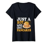 Womens Cute Pancake Art Men Boys Pancake Maker Flapjack Pancakes V-Neck T-Shirt