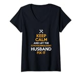 Womens Keep Calm and Let the Cytotechnologist Husband Fix It V-Neck T-Shirt