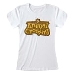 Nintendo Animal Cros - 3D Logo Womens White Fitted T-Shirt Ex Ex Lar - K777z