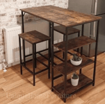 Breakfast Bar Table Vintage Industrial 2 Stools Tall Kitchen Dining Compact Set