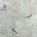 Japanese Garden Wallpaper Arthouse Birds Tress Floral Grey Lilac