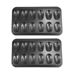 2-pack Non-Stick Madeleine-form, Bakform 12 med Skalform Bakplåt Choklad Non-Stick Bak black