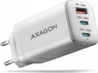Axagon ACU-DPQ65W GaN 65W nätladdare, 3x port (USB-A + dubbla USB-C) PD3.0/QC4+/PPS/Apple, vit