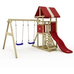 Tour de jeux DinkyHouse avec balançoire & toboggan, cabane avec bac à sable, échelle à grimper & accessoires de jeu - rouge - rouge - Wickey