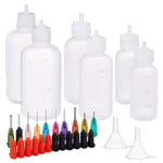 BENECREAT 12PCS Plastic Glue Bottles(30ml+50ml+100ml) with 20PCS Blunt Tip Needle(10 Mixed Size), 12 Bottle Stoppers and 6 Funnel Hopper for Oil Dispensing,Liquid Glue and Ink