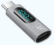USB-C han til USB-C hun OTG adapter med display - 100W - Sølv