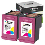 CKMY 304XL Remanufactured for HP 304 XL Ink Cartridges for HP Envy 5020 5030 5010 5032 5050 DeskJet 3720 2630 2622 2632 3730 2620 3760 3750 2633 3735 3733 2634 3762 3764 AMP 130 Printer (2 Tri-Colour)