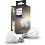 Philips Hue - LED-smartlampe, BT, White, E14, 470 lm, reklamelampe rund, 2 stk pakning