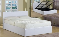 4FT WHITE OTTOMAN BED GAS LIFT STORAGE SMALL DOUBLE FAUX LEATHER BRAND NEW