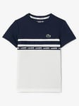 Lacoste Boys Logo Short Sleeve T-shirt - White/navy Blue, Multi, Size 16 Years