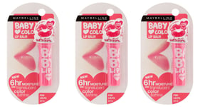 3 x Maybelline Lip Smooth Baby Lips Love Color Blister Pink Lolita SPF20 4g.
