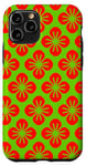 Coque pour iPhone 11 Pro Bright Green Red Floral Flower Leaves Groovy Retro Pattern