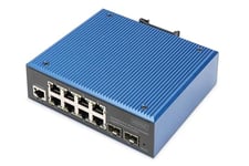 DIGITUS Switch réseau Industriel administrable 10 Ports Gigabit Ethernet - 8X RJ45 + 2X SFP-Uplink - 1 Port Console - L2 administrable - Montage sur Rail DIN - 10/100/1000Mbps
