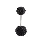 Silver  Noir Black Crystal Disco Ball Banana Belly Bar 6mm 8mm - GBB2