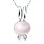 Kanin halsband med kedja och rosa imitations pärla